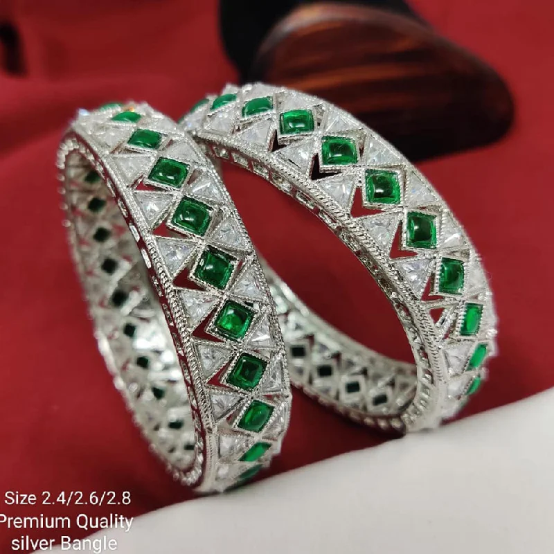 Customized Silver Jewelry For Unique Style Pooja Bangles Silver Plated Crystal Stone Bangles Set