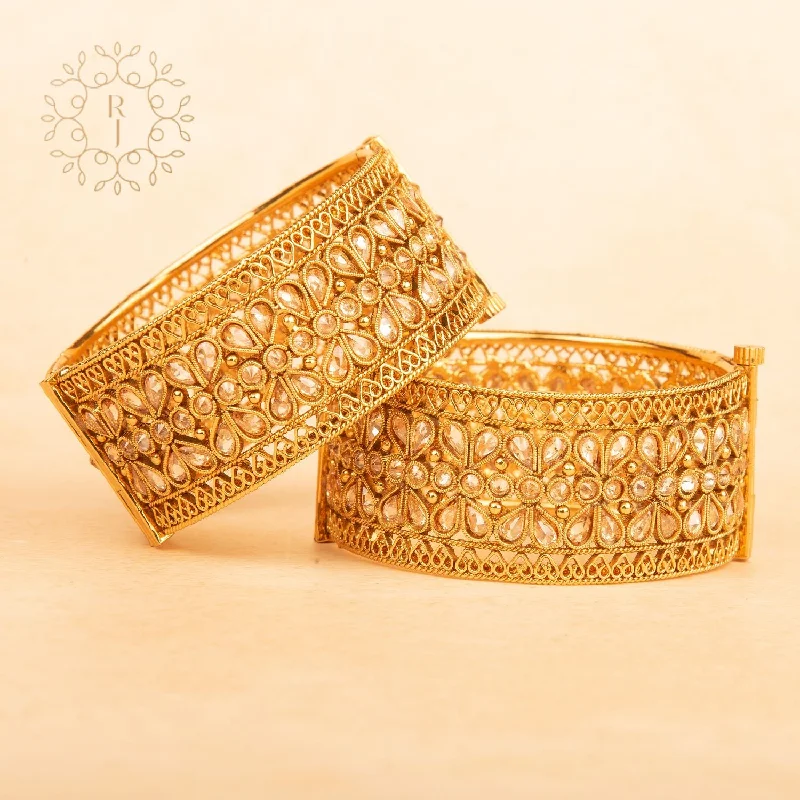 Elegant Necklaces And Bracelets At Limited-Time Offers Raddhi Jewels Designer Premium Quality Rajwadi Gold Plated Brass Openable Kada/Bangles Set