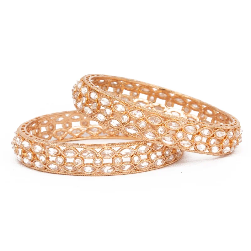 Luxury Jewelry At Unbeatable Discounts Radhhi Jewels Designer Premium Quality Rose Gold Plated Kundan Work Brass Kada/Bangles Set