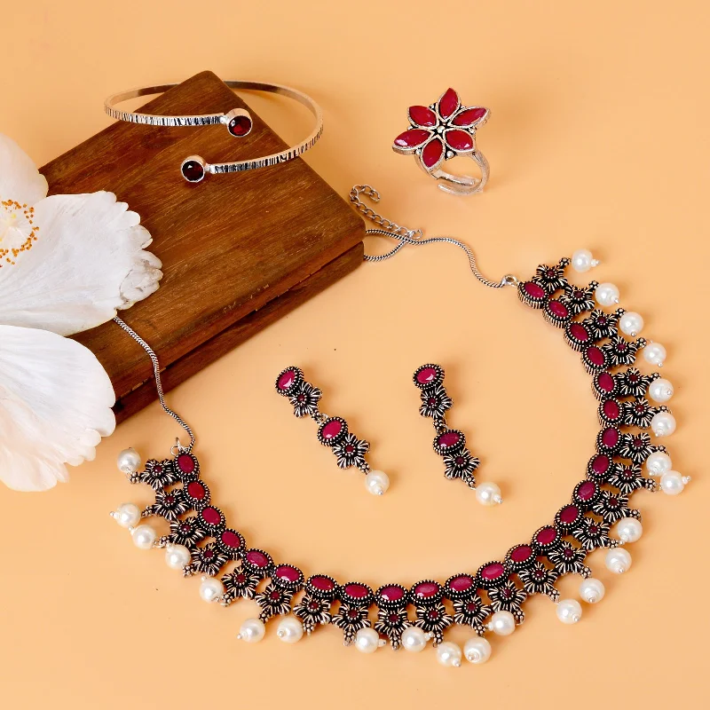 Luxury Meets Affordability – Jewelry Sale Now Live Rima Pink Silver Oxidized Jewelry Gift Set