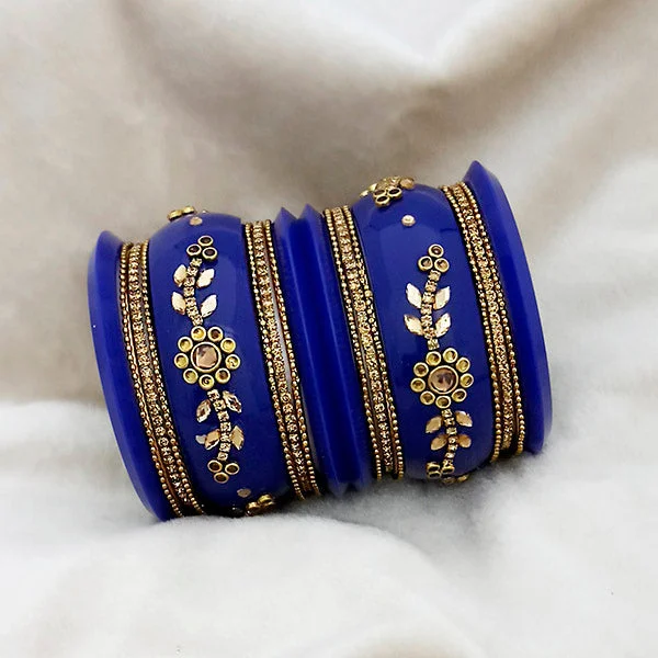 Romantic Heart-Shaped Jewelry For Special Gifts Sejal Blue Color Austrian Stone Bangle Set  - 1403760E