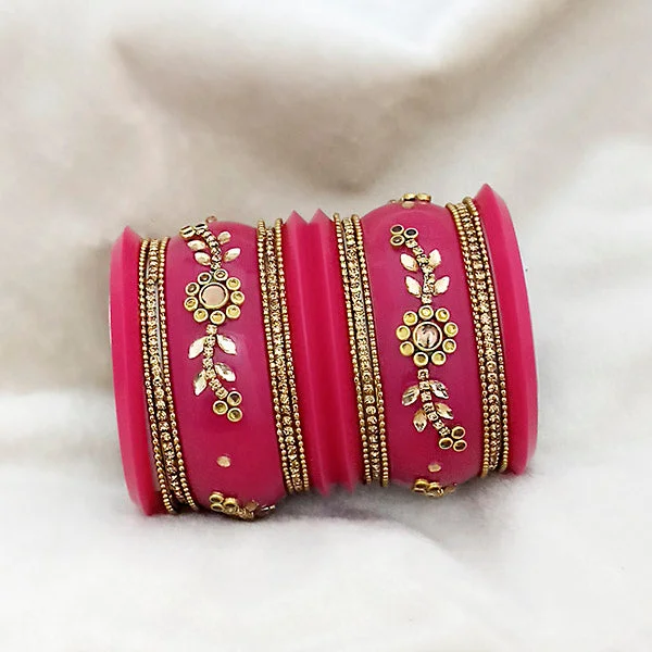Special Jewelry Deals – Upgrade Your Collection Sejal Pink Color Austrian Stone Bangle Set  - 1403760F