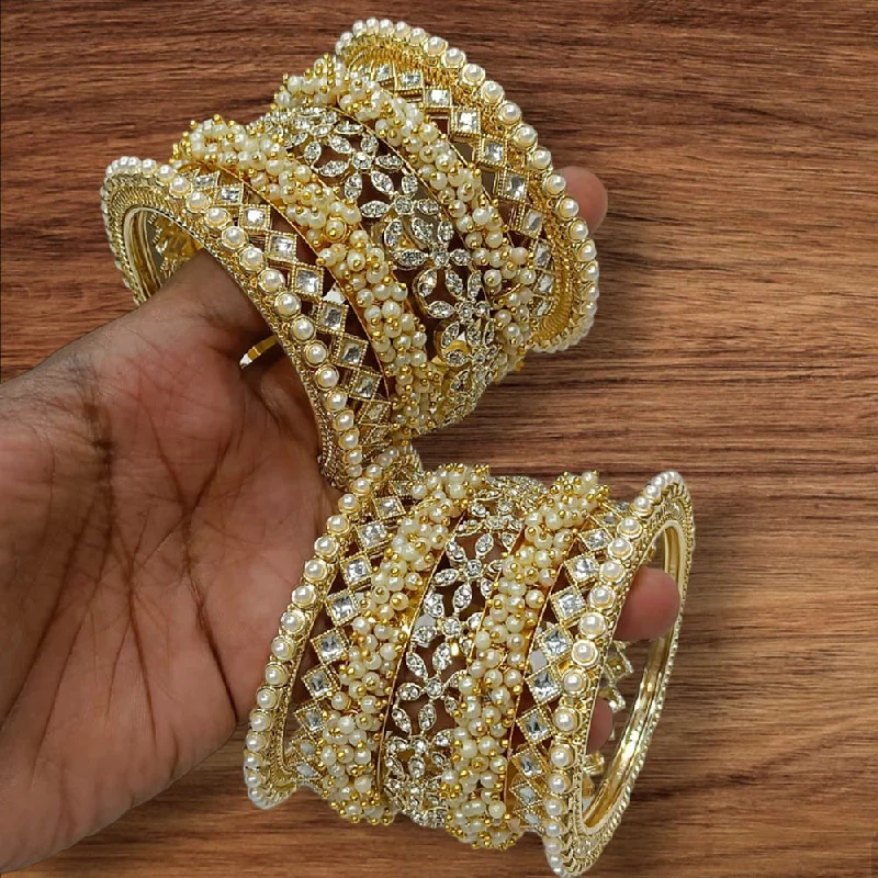 Grab Exquisite Jewelry At The Lowest Prices Shagna Gold Plated Pearl And Austrian Stone Bangles Set