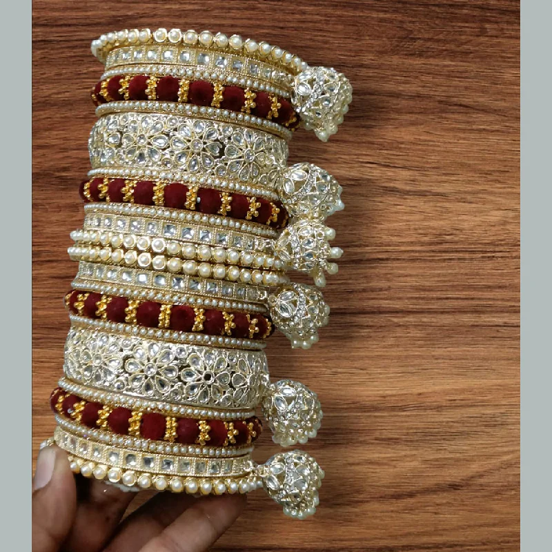 Make Your Outfit Shine With Discounted Jewelry Shagna Gold Plated Pearl And Kundan Stone Bangles Set