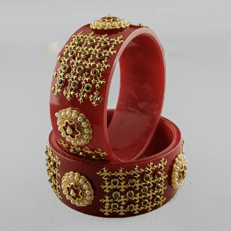 SOB Set of 2 Designer  Acrylic Bangles with Studded Kundan