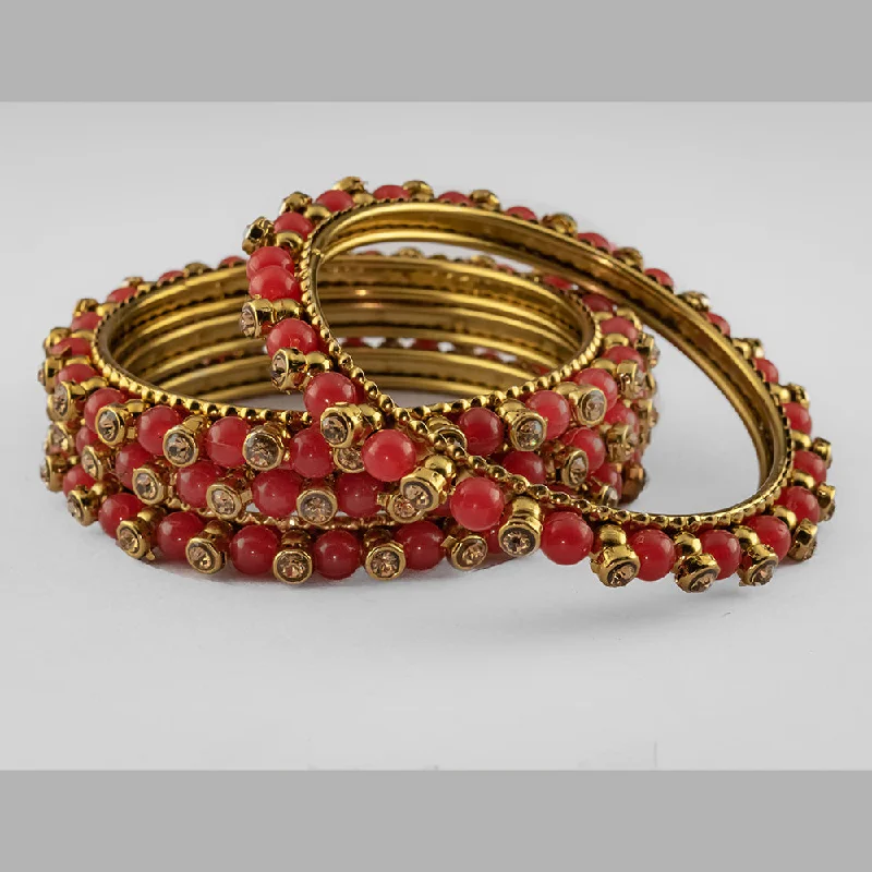 Luxury Jewelry At Unbeatable Discounts SOB Set of 4 Pearl & Cubic Diamond Studded Bangles for Women